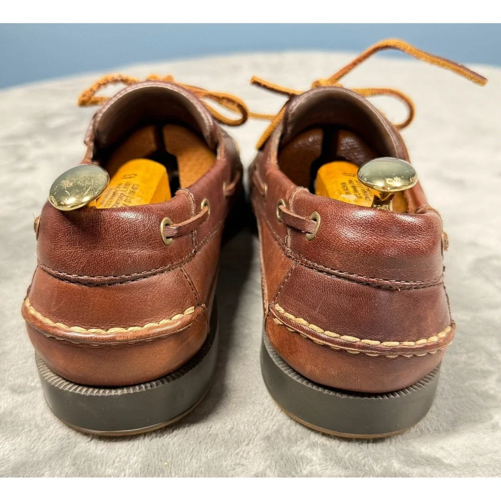 Cherokee Boat Shoes Mens 9 Brown Leather Moc Toe Lace Up Deck